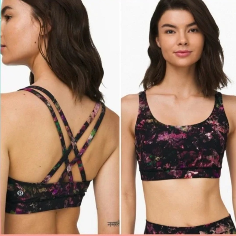 Lululemon Black and Pink Floral Sports Bra